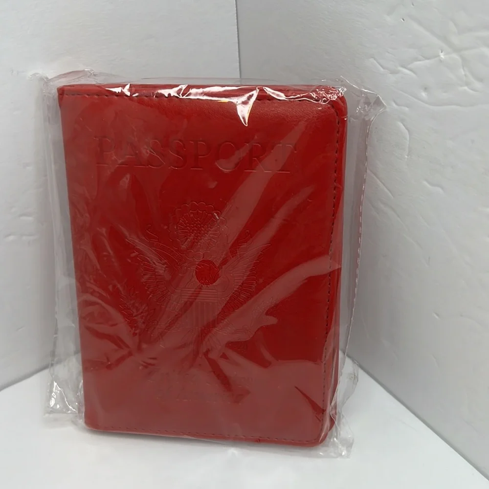 LEATHER PASSPORT COVER/WALLET, RED COLOR